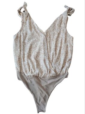 Lush Beige and Cream Zebra-Print Tie-Strap Bodysuit